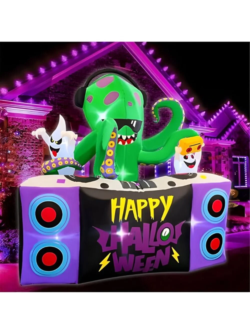 Halloween Inflatables 6FT DJ Octopus Playing Music on Turntable
